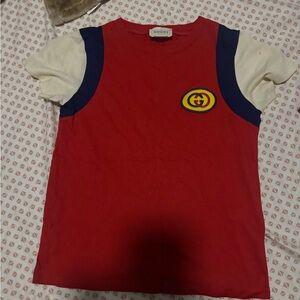 Gucci Kids Red Tee with Blue and Cream Accents